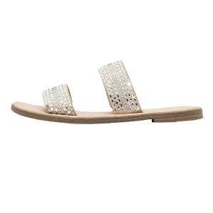 A New Day Rhinestones Flat Sandals Leather Brown Colour For Women