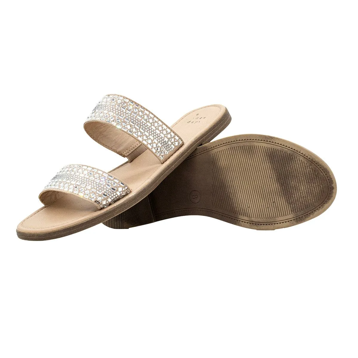 A New Day Rhinestones Flat Sandals Leather Brown Colour For Women