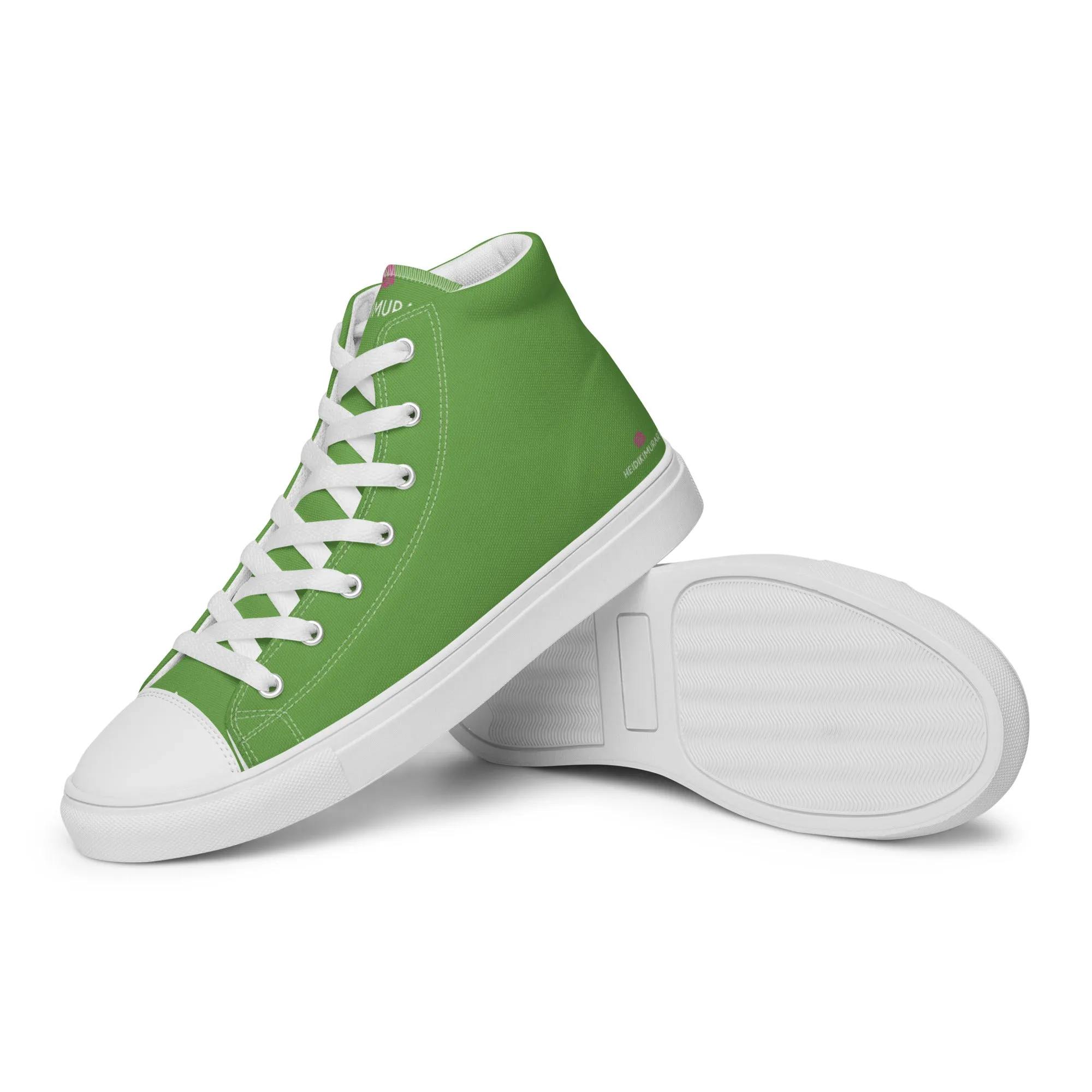 Apple Green Men's High Tops, Solid Green Color Men’s High Top Canvas Sneaker Shoes (US Size: 5-13)