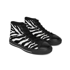 Best Zebra Women's Sneakers, Striped Animal Print Designer High-top Fashion Tennis Shoes