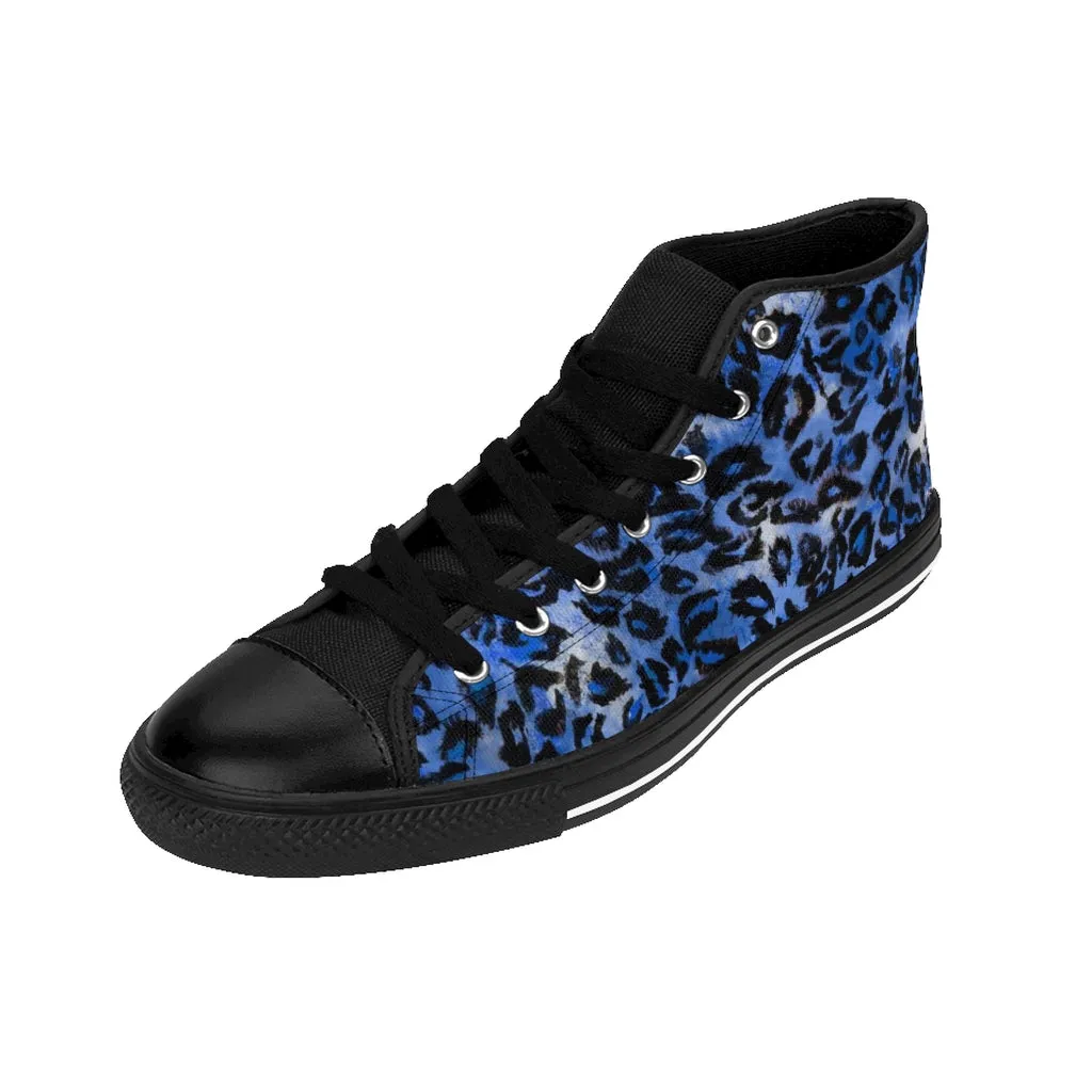 Blue Leopard Women's Sneakers, Animal Print Designer High-top Fashion Tennis Shoes