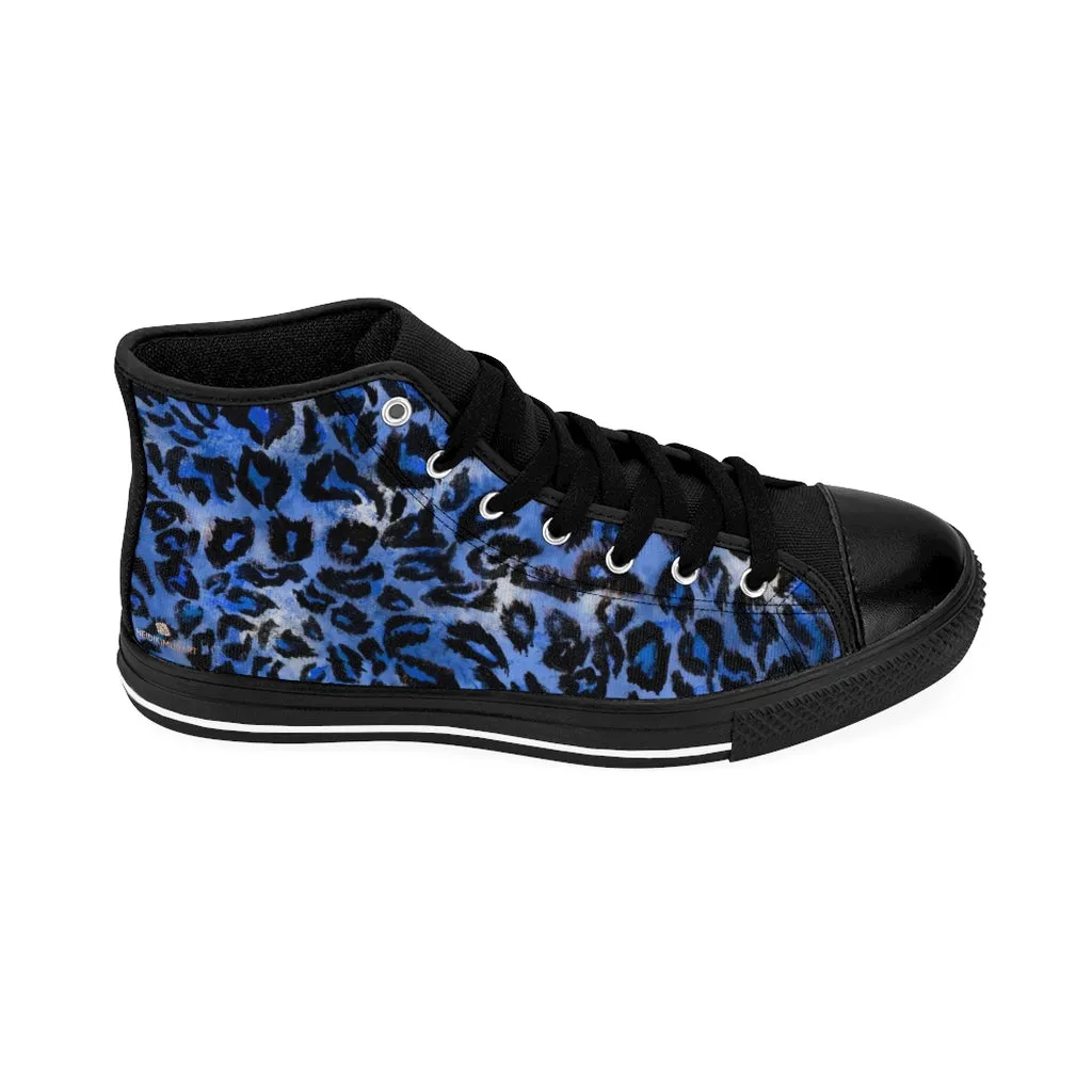 Blue Leopard Women's Sneakers, Animal Print Designer High-top Fashion Tennis Shoes