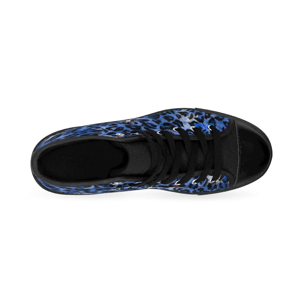 Blue Leopard Women's Sneakers, Animal Print Designer High-top Fashion Tennis Shoes