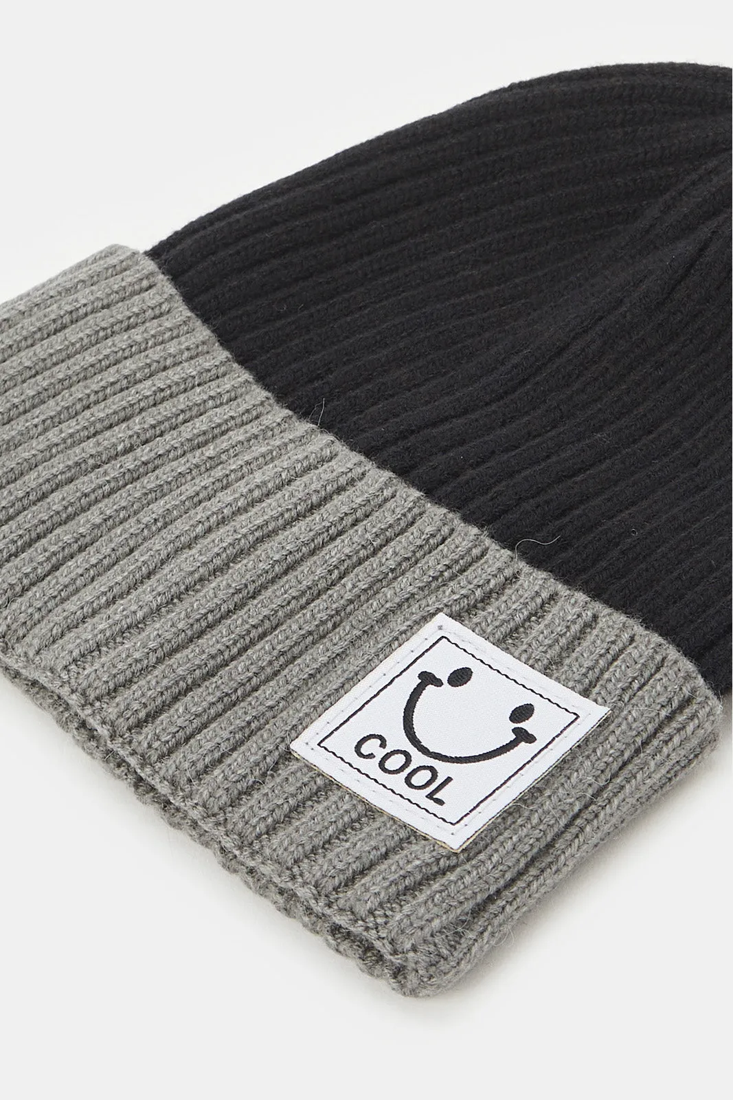 Boys Black And Grey Knitted Cap