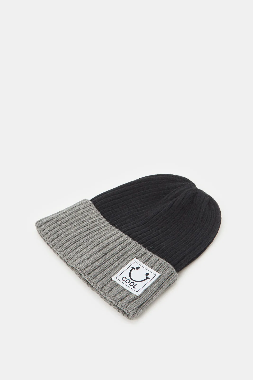 Boys Black And Grey Knitted Cap