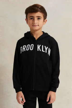 Boys Black Hooded Kangaroo Pocket Sweatshirt