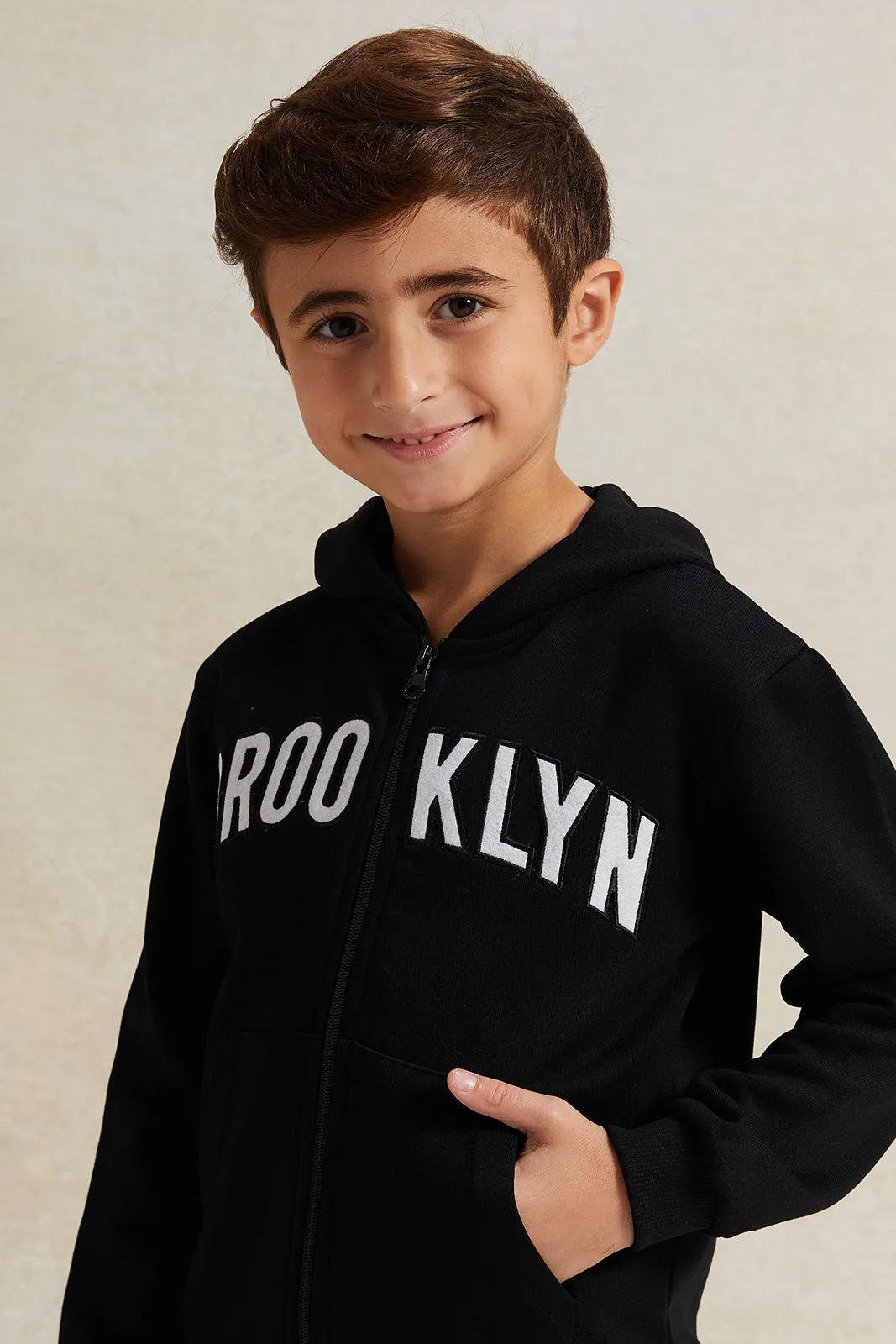 Boys Black Hooded Kangaroo Pocket Sweatshirt