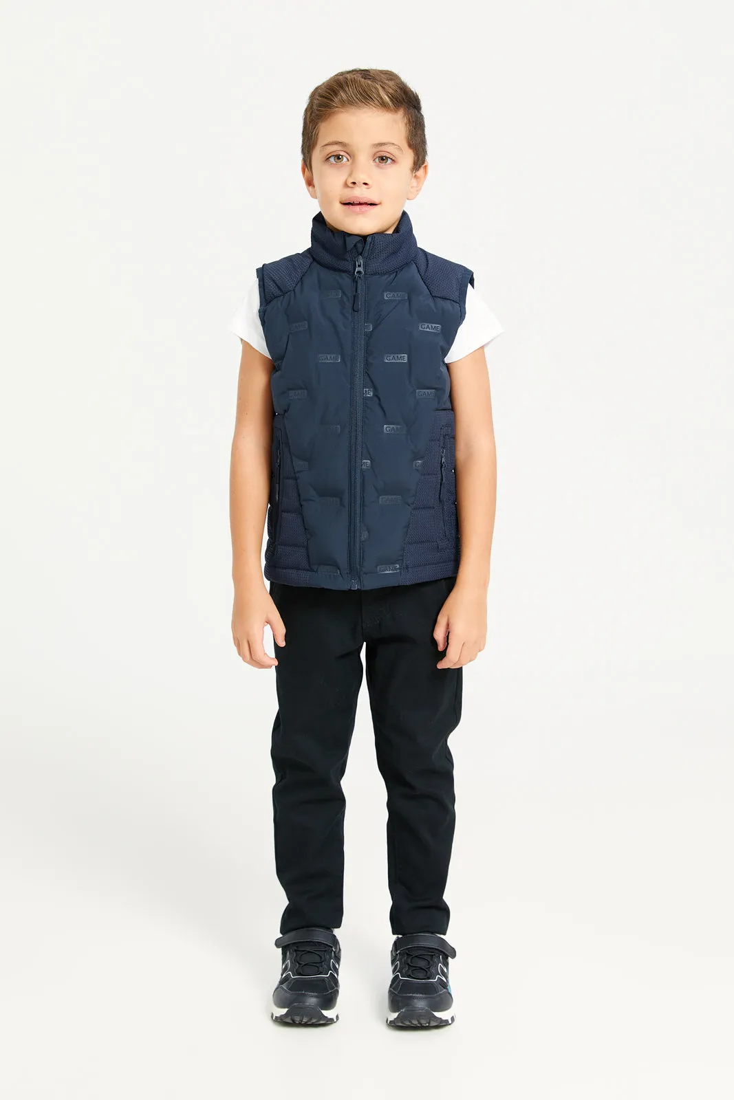 Boys Navy Embossed Padded Vest