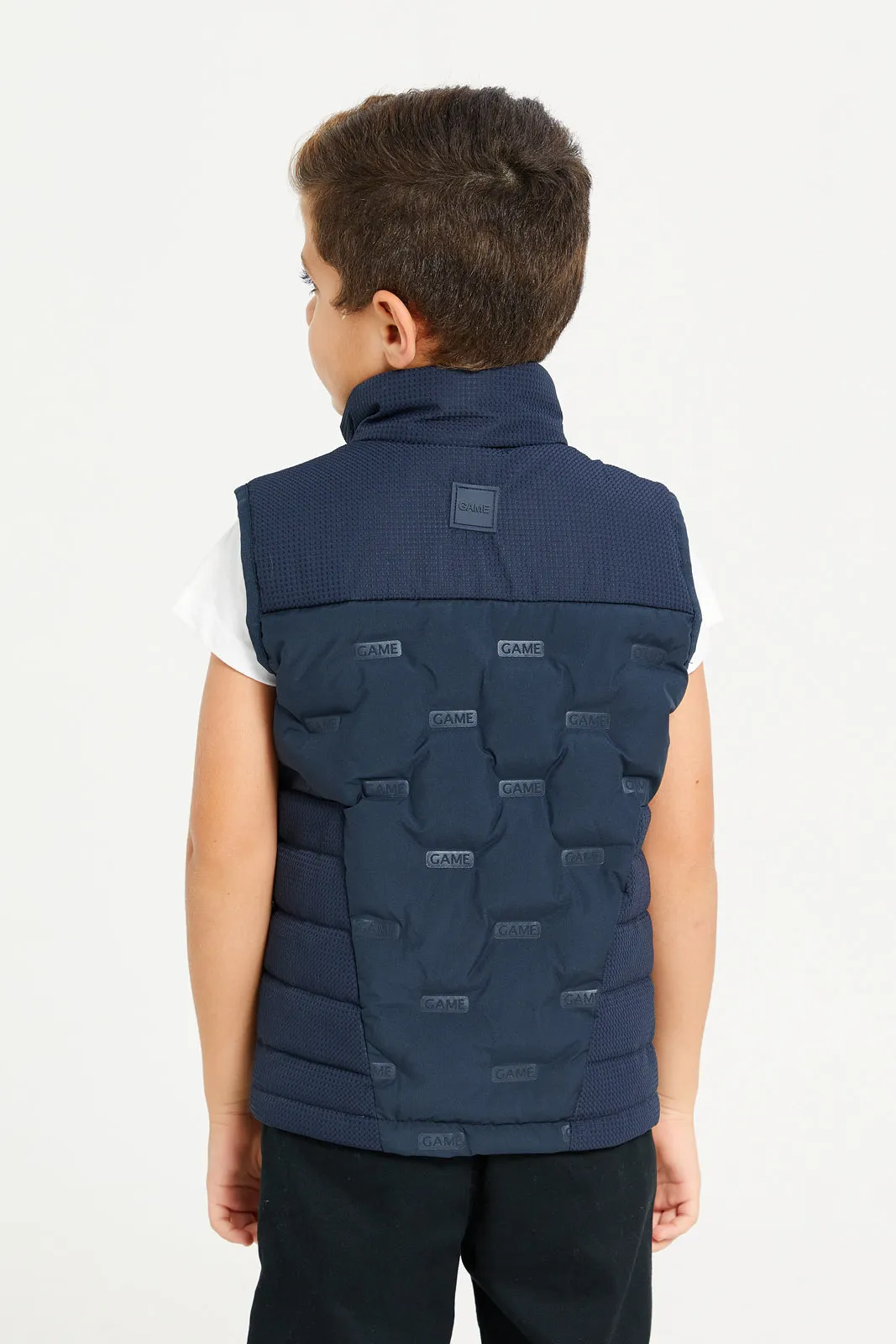 Boys Navy Embossed Padded Vest