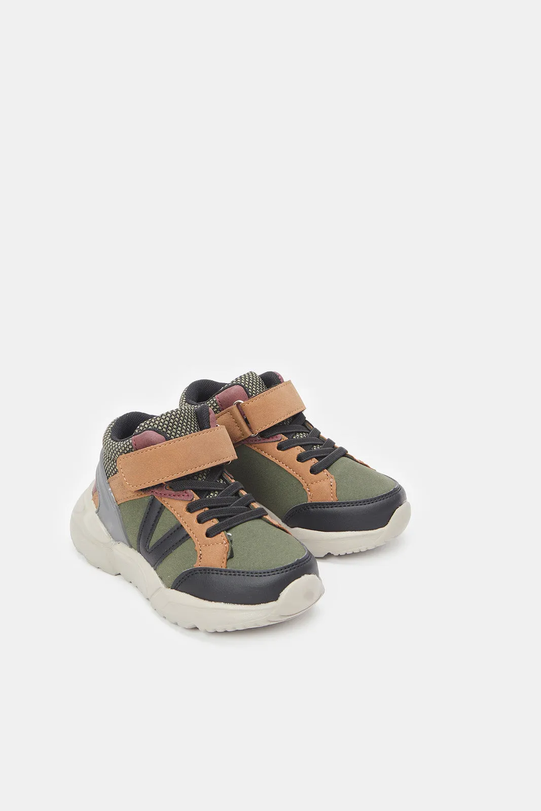 Boys Olive Colour Block High Top