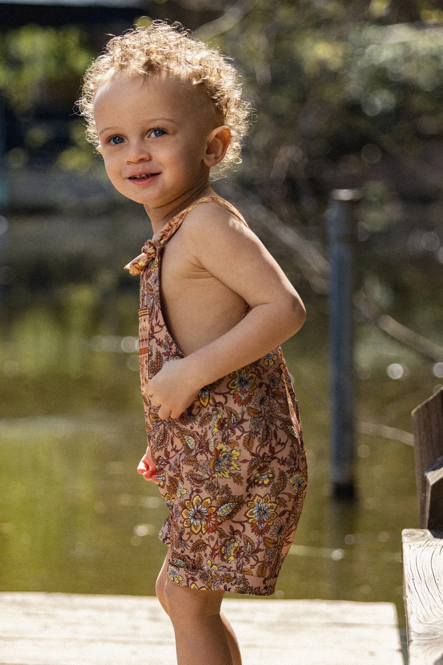 Boys Vacation Paisley Print Overalls