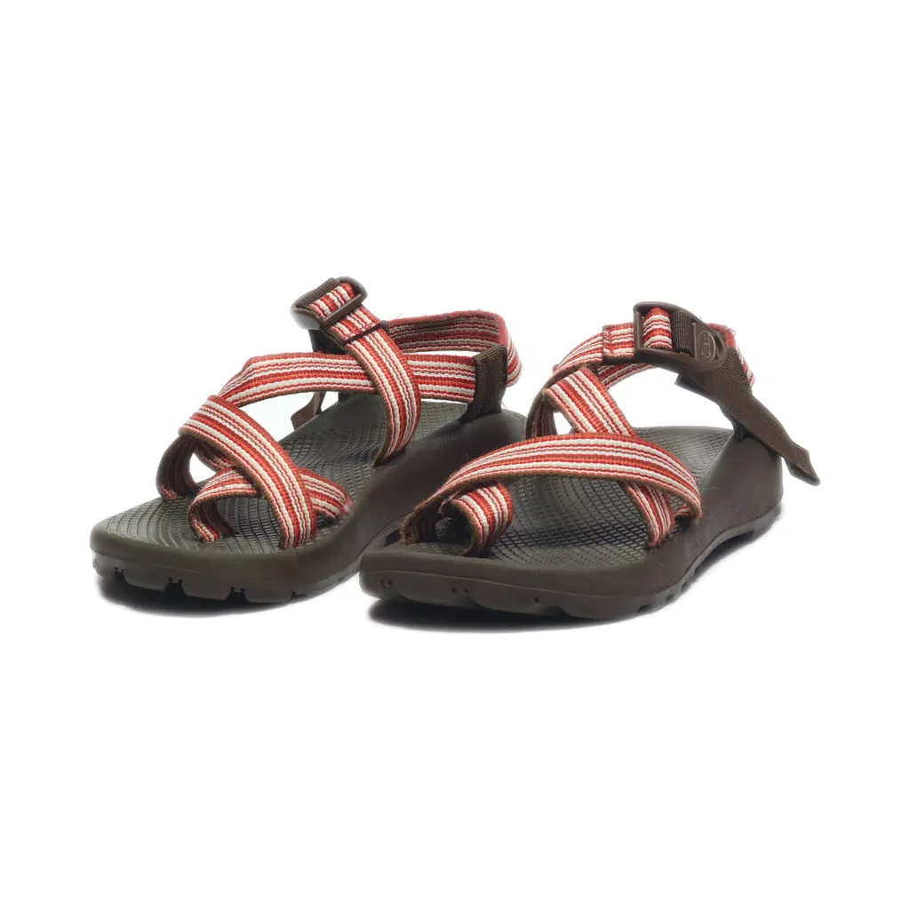 Chaco Flat Sandals Fabric Red Colour For Women