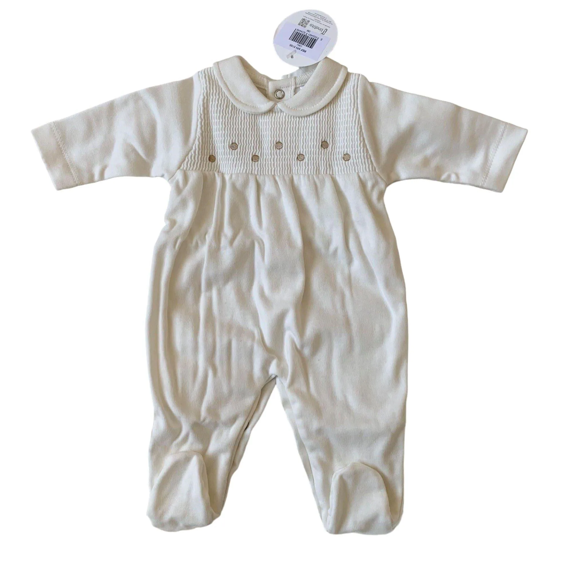 CLEARANCE SALE - Minhon  - Unisex Baby Smocked Cream Romper Suit 6m