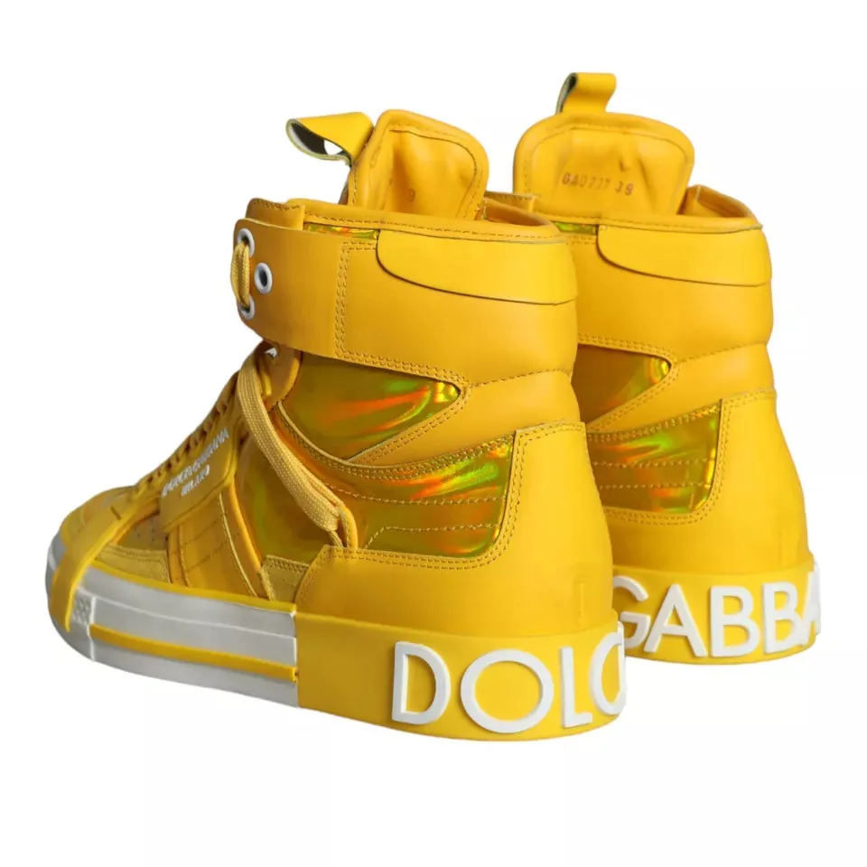 Dolce & Gabbana Leather High Top Sneakers In Yellow