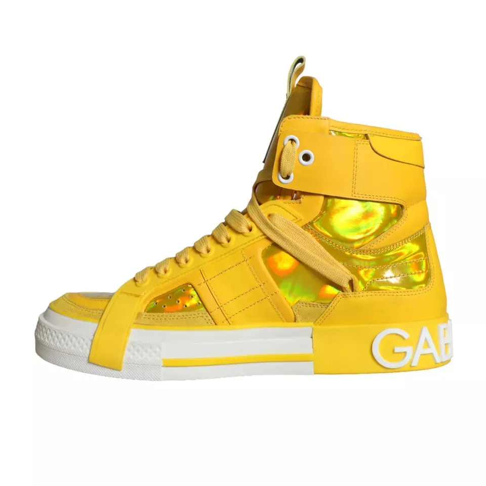 Dolce & Gabbana Leather High Top Sneakers In Yellow