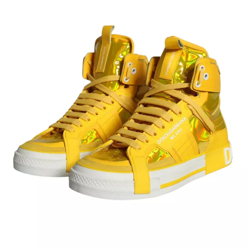 Dolce & Gabbana Leather High Top Sneakers In Yellow