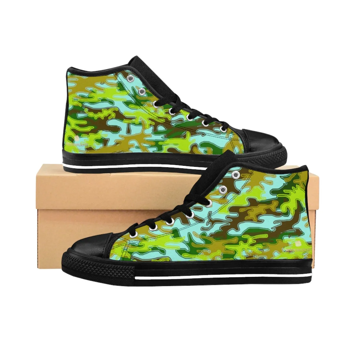 Green Camo Men's Low Tops, Camouflage Army Military Print Men's High-top Sneakers Tennis Shoes