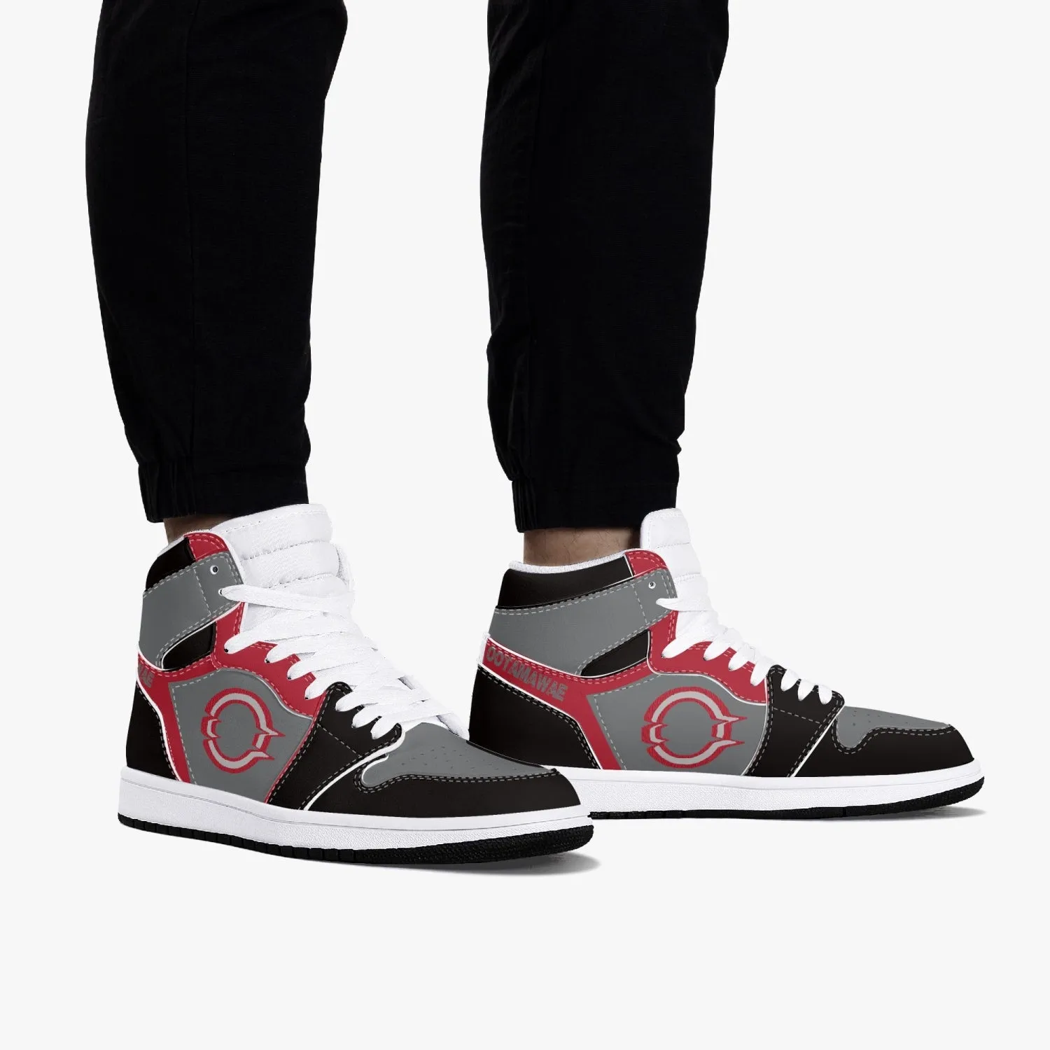 High-Top Leather Sneakers Black Red