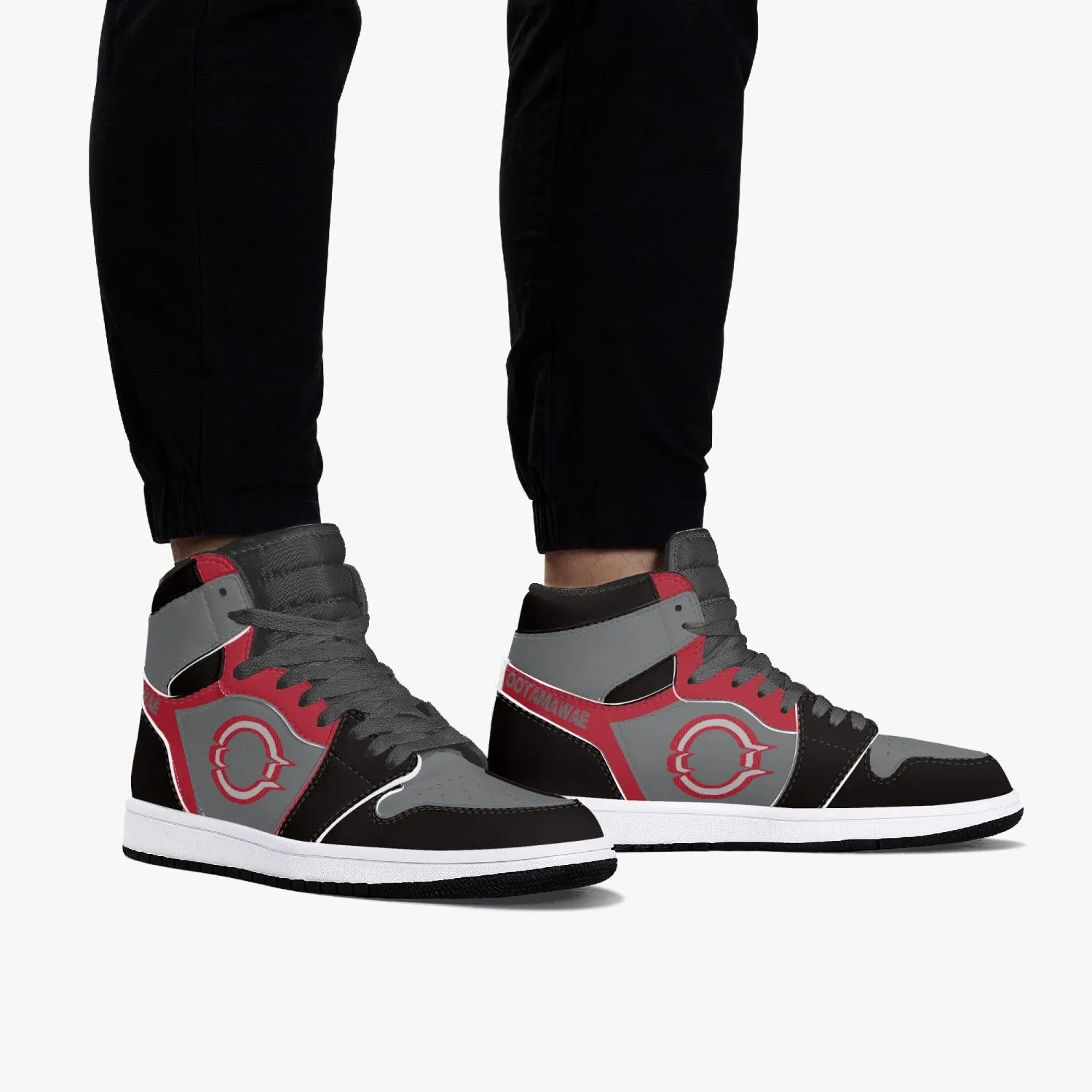 High-Top Leather Sneakers Black Red