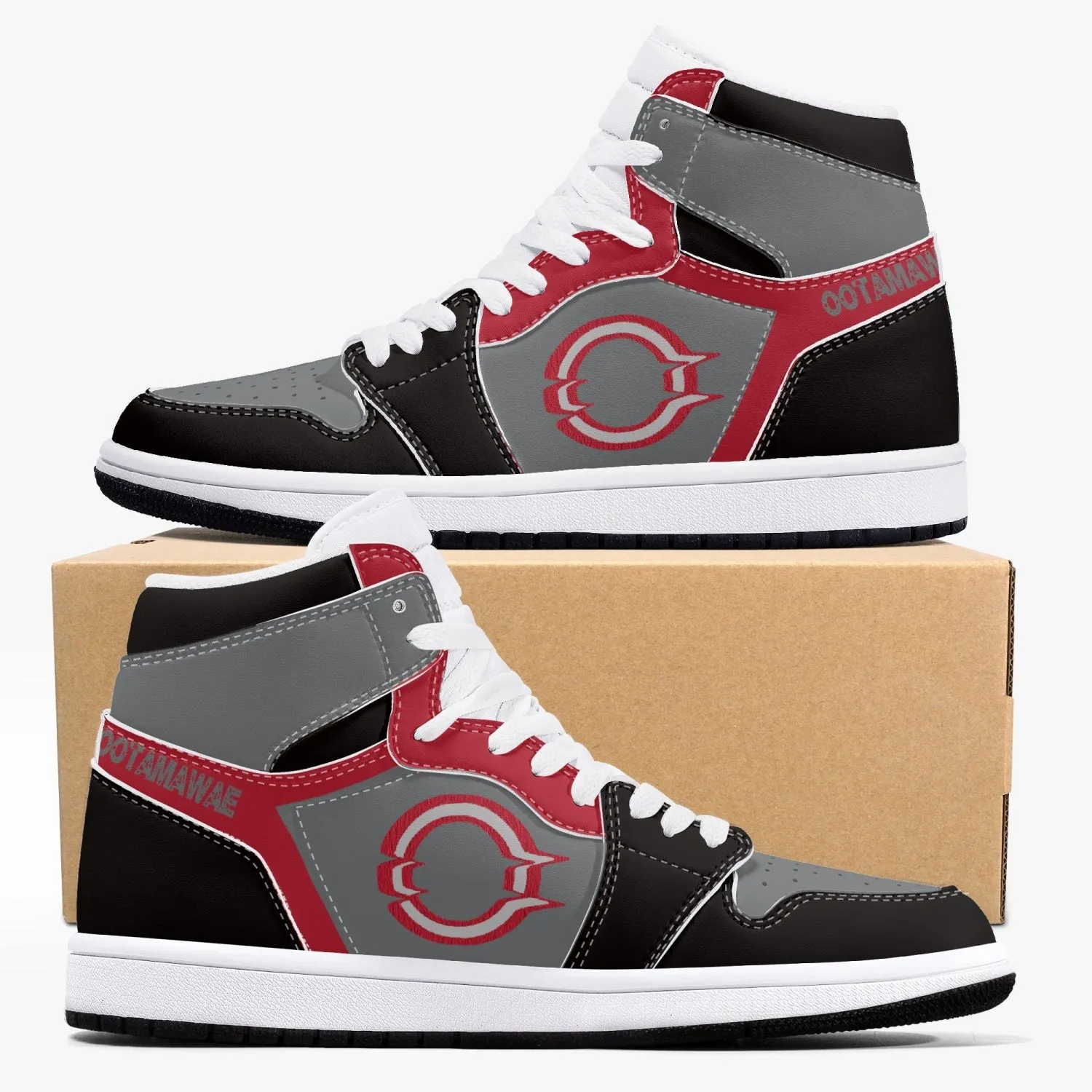 High-Top Leather Sneakers Black Red