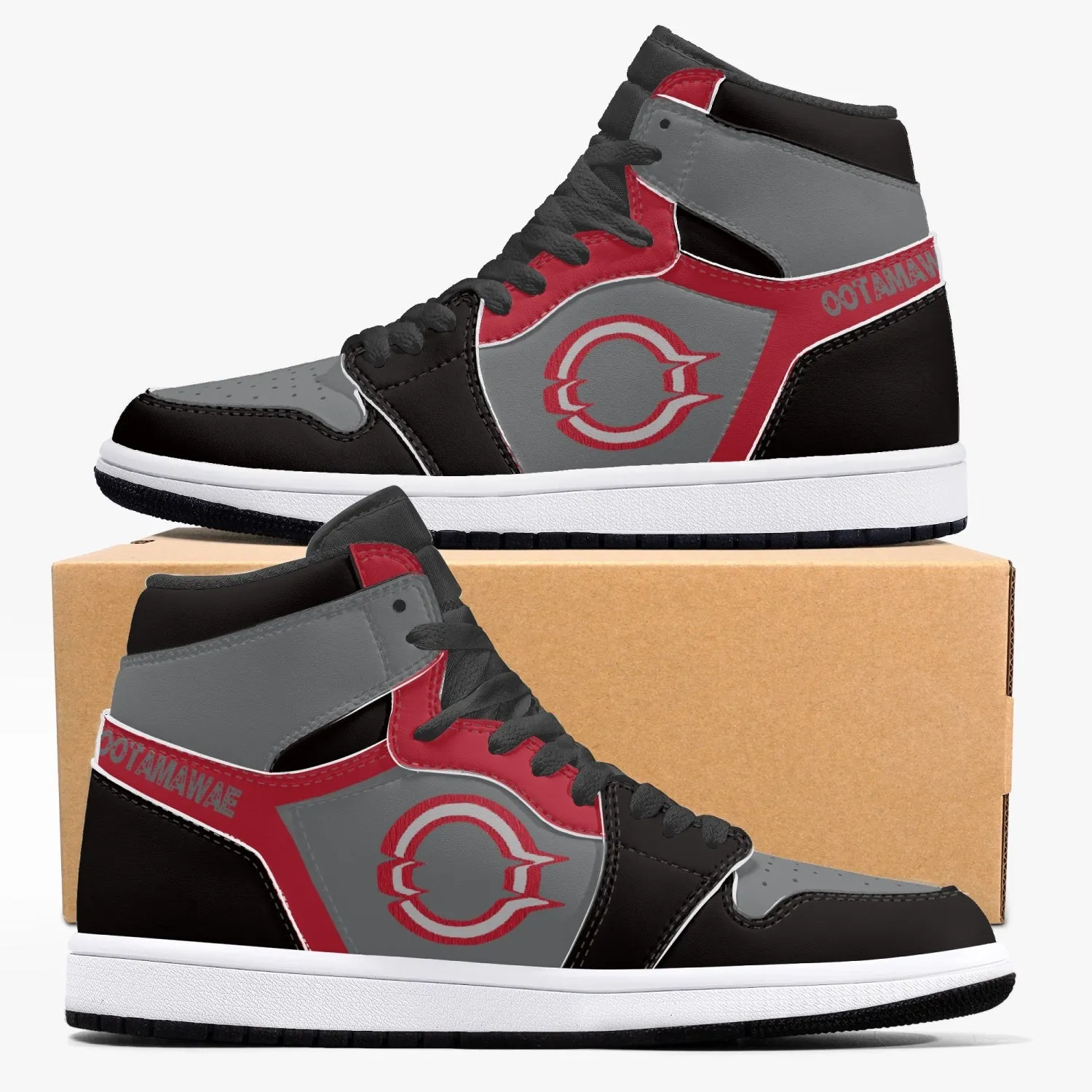 High-Top Leather Sneakers Black Red