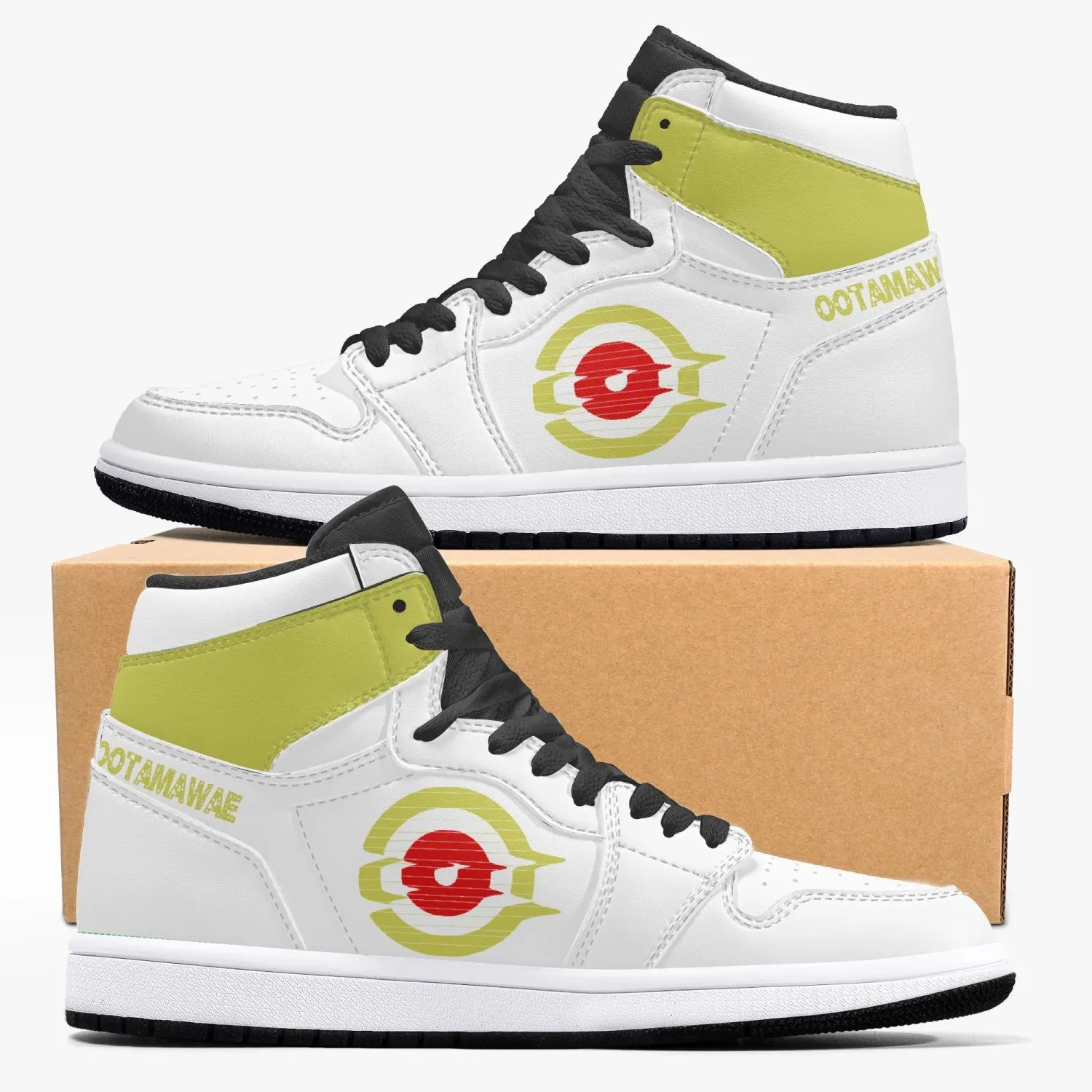 High-Top Leather Sneakers White Yellow