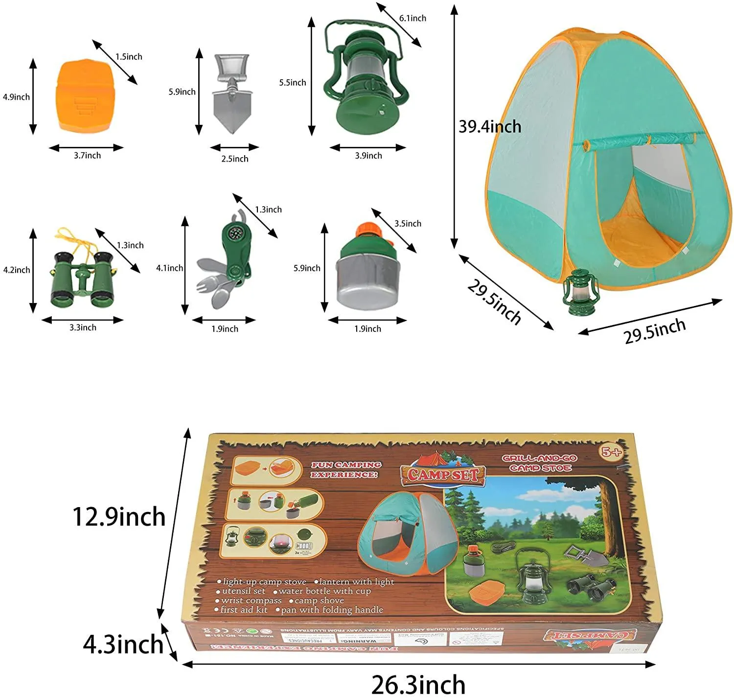 Kids Camping Set with Tent Camping Gear Tool Pretend Play Set for Toddlers Kids Boys Girls Outdoor Toy Birthday Gift