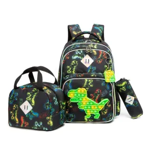 (NET) Dinosaur Design School Bags for Boys With Lunch Bags Set Of 3 Pcs