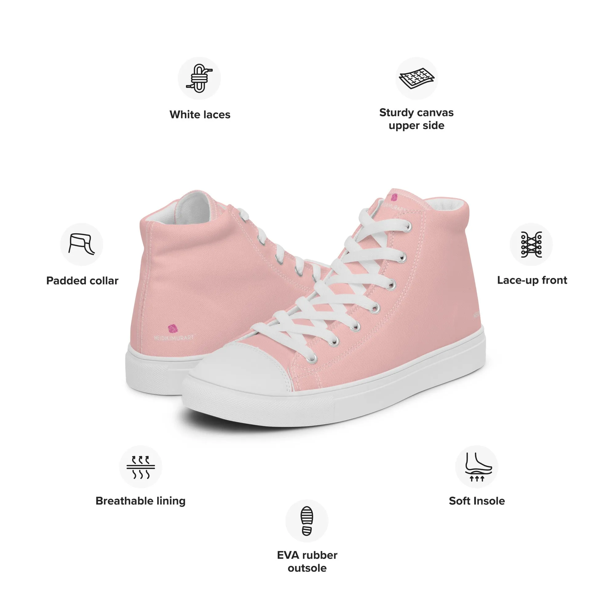 Pastel Pink Men's High Tops, Solid Color Men’s high top canvas shoes