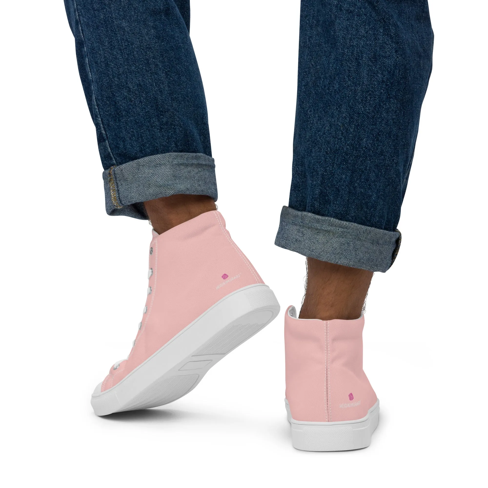 Pastel Pink Men's High Tops, Solid Color Men’s high top canvas shoes