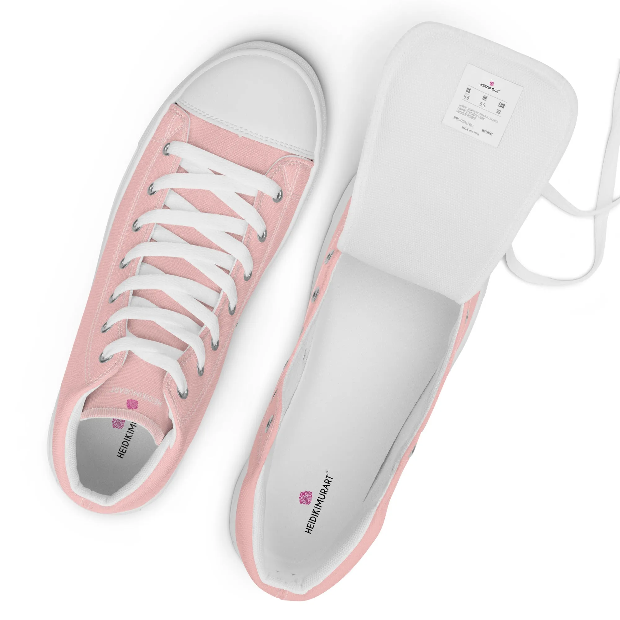 Pastel Pink Men's High Tops, Solid Color Men’s high top canvas shoes