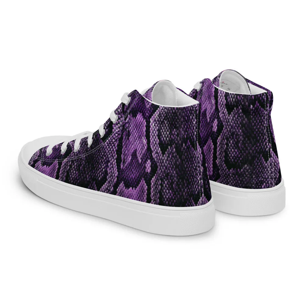 Purple Snake Print Men's Sneakers, Modern Python Stylish Snake Print Designer Men's High Top Tennis Shoes (US Size: 5-13)