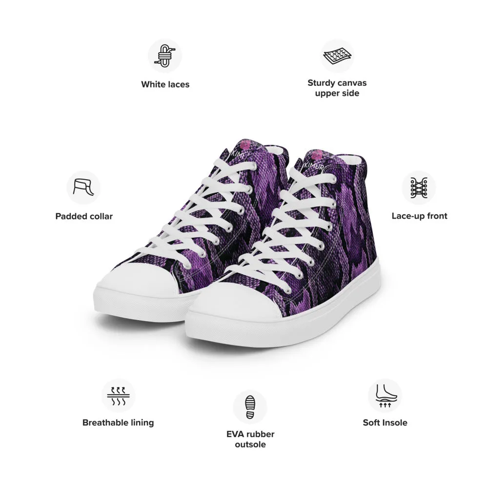 Purple Snake Print Men's Sneakers, Modern Python Stylish Snake Print Designer Men's High Top Tennis Shoes (US Size: 5-13)