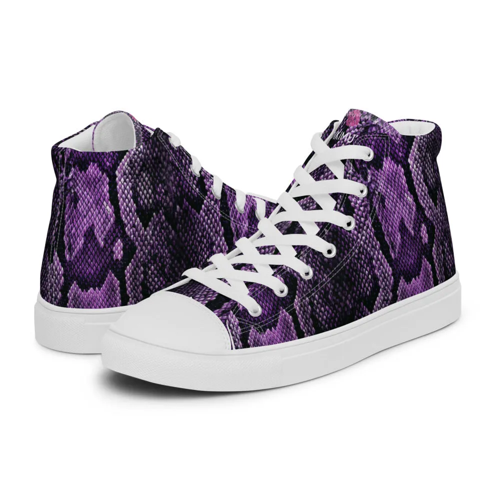 Purple Snake Print Men's Sneakers, Modern Python Stylish Snake Print Designer Men's High Top Tennis Shoes (US Size: 5-13)