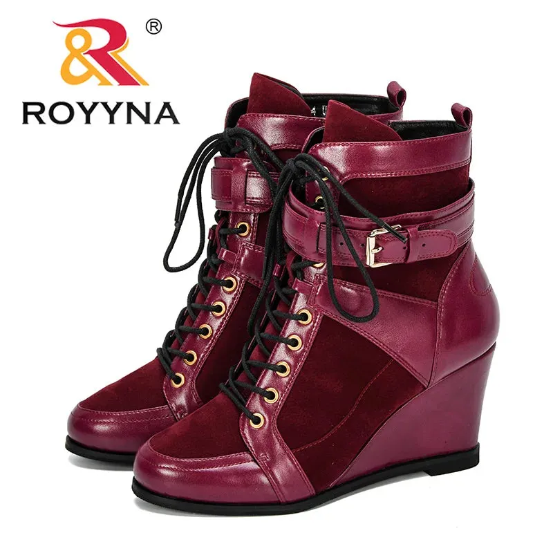 ROYYNA High Wedge Lace Up Ankle Boots