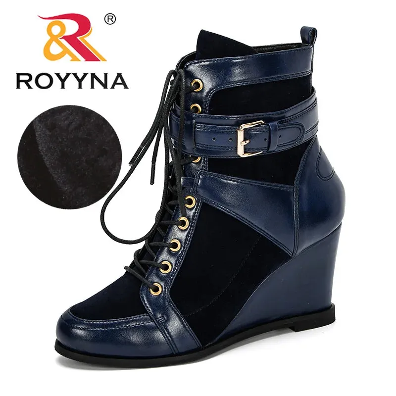 ROYYNA High Wedge Lace Up Ankle Boots