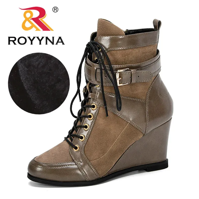 ROYYNA High Wedge Lace Up Ankle Boots