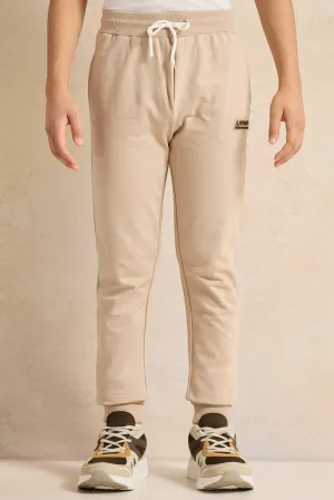 Senior Boys Beige Basic Track Pants