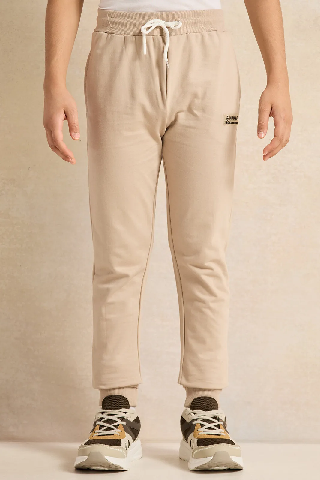 Senior Boys Beige Basic Track Pants