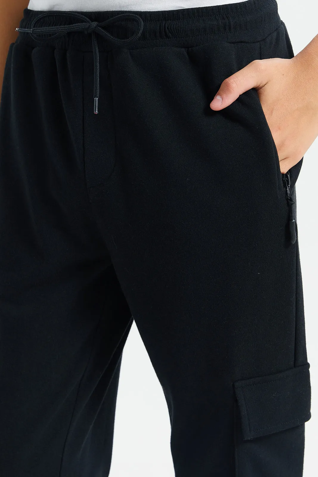 Senior Boys Black Reflective Print Cargo Active Pants