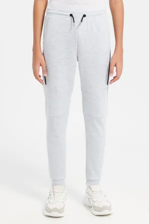 Senior Boys Grey  Pique Joggers With Side Tape