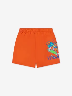 Versace Boys Crocodile Swim Shorts in Orange