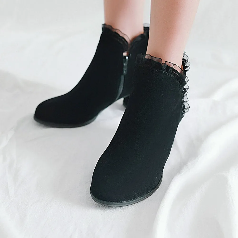 Winter Boots Zip Up Heels Plush