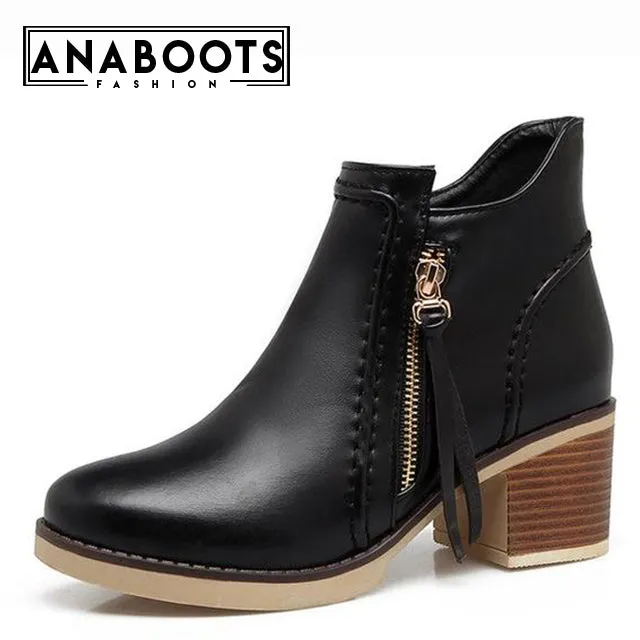 Winter Zip Up Thick Heels Ankle Boots Female