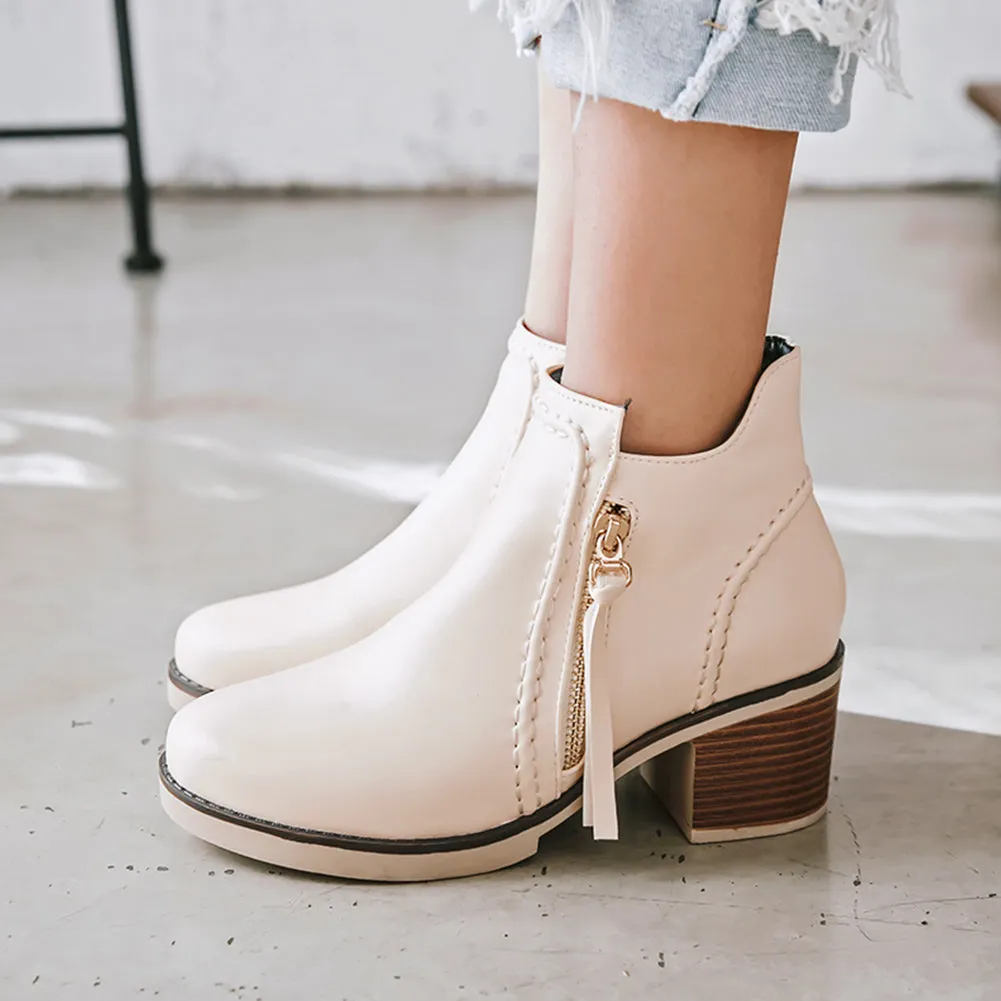 Winter Zip Up Thick Heels Ankle Boots Female