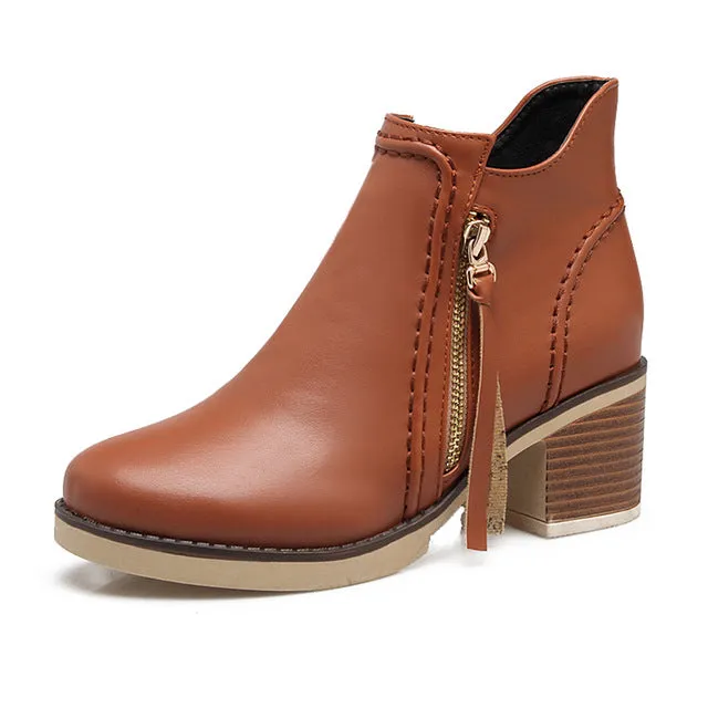 Winter Zip Up Thick Heels Ankle Boots Female