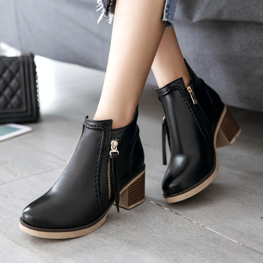 Winter Zip Up Thick Heels Ankle Boots Female