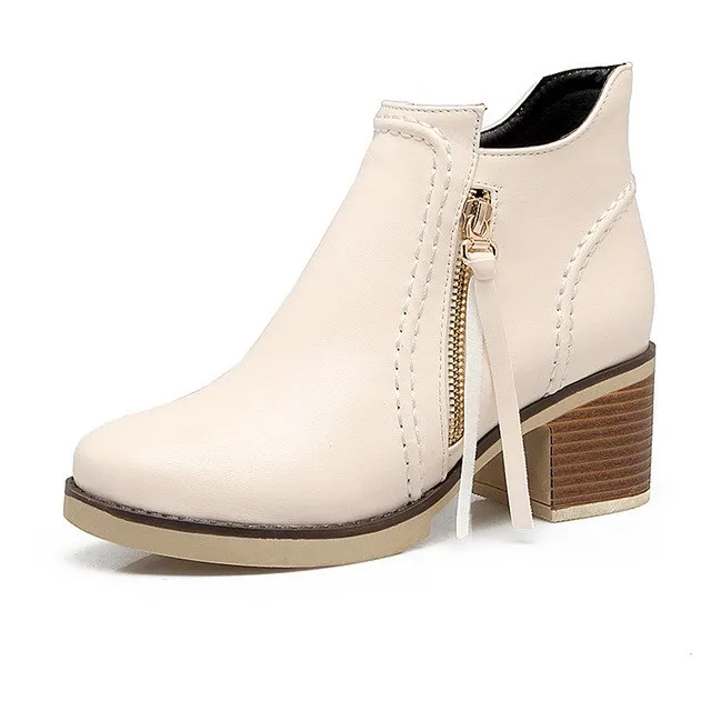 Winter Zip Up Thick Heels Ankle Boots Female