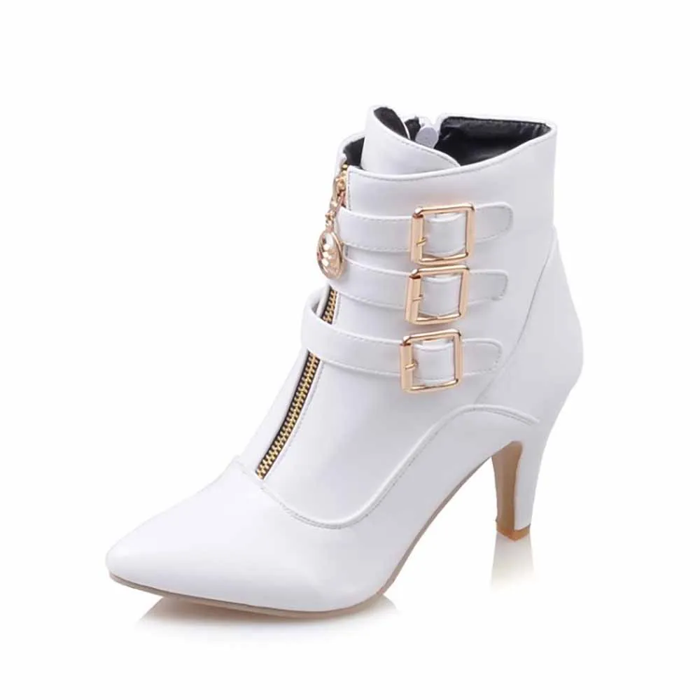 Women Ankle Boots Pointed Toe High Heel Booties With Zipper