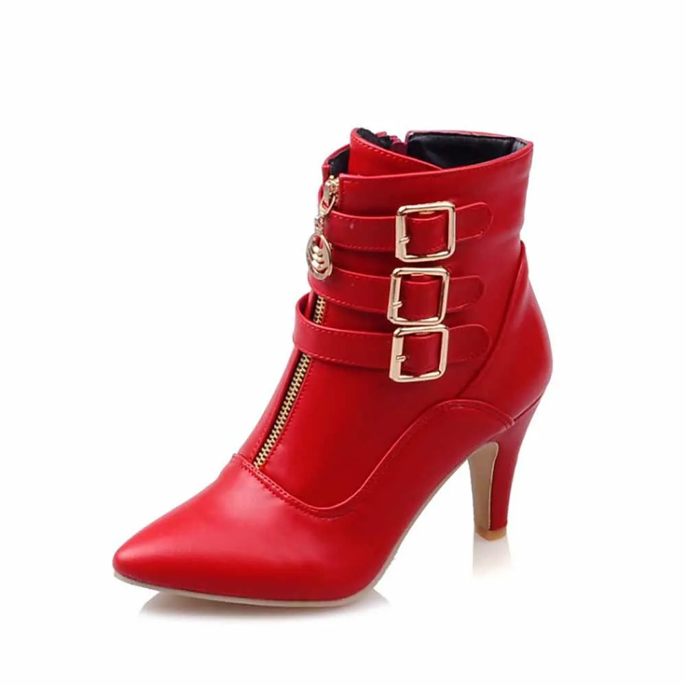 Women Ankle Boots Pointed Toe High Heel Booties With Zipper